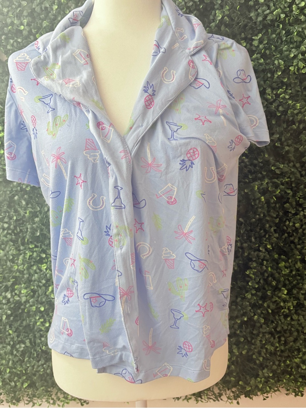 Light Blue Short-Sleeve Button Front Camp Shirt - Pastel Tropical Print
